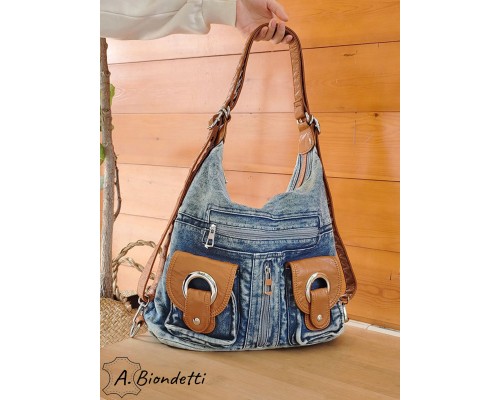 Сумка-рюкзак женская из джинсовой ткани