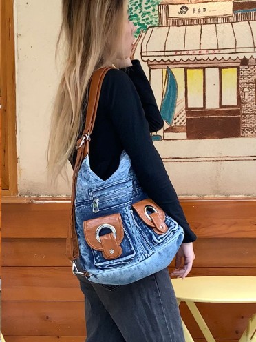 Сумка-рюкзак женская из джинсовой ткани