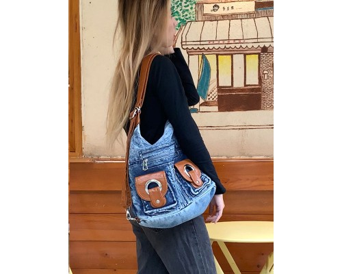 Сумка-рюкзак женская из джинсовой ткани