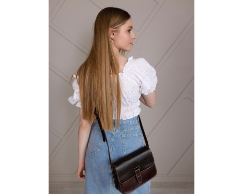 Женская жёсткая сумочка на плечо из толстой натуральной кожи