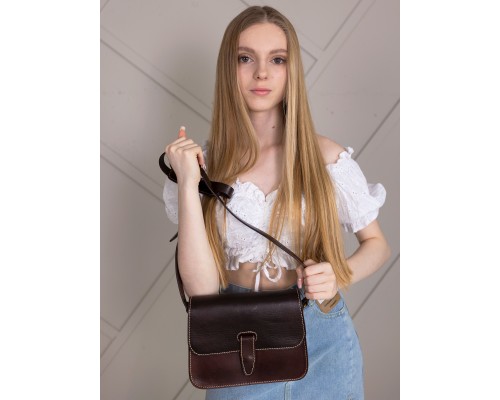 Женская жёсткая сумочка на плечо из толстой натуральной кожи