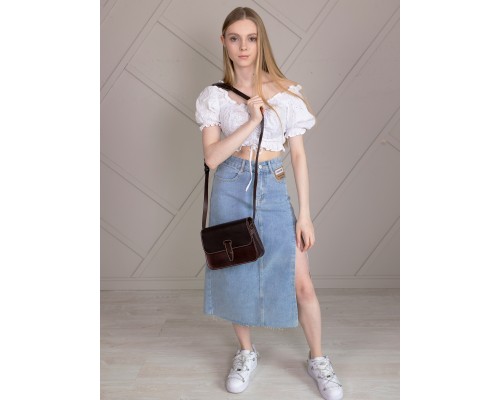 Женская жёсткая сумочка на плечо из толстой натуральной кожи