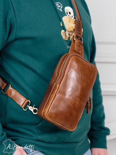 Кожаная мужская сумка-слинг через плечо