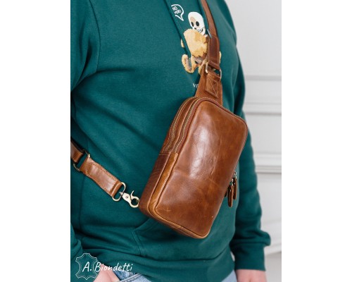 Кожаная мужская сумка-слинг через плечо