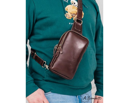 Кожаная мужская сумка-слинг через плечо