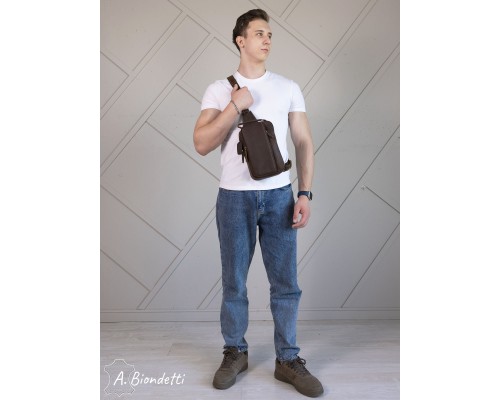 Нагрудная мужская сумка-слинг натуральная кожа