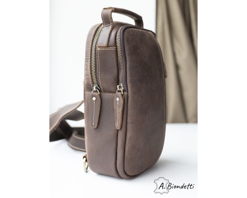 Нагрудная мужская сумка-слинг натуральная кожа