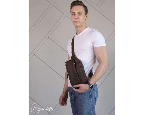 Нагрудная мужская сумка-слинг натуральная кожа