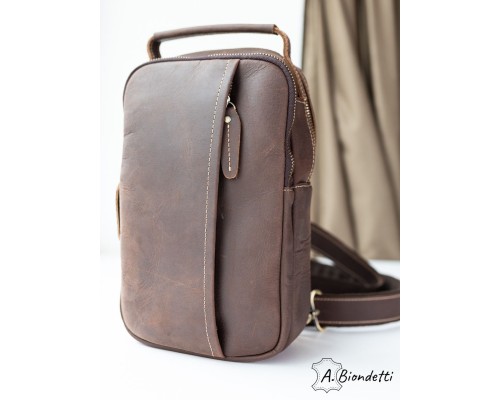 Нагрудная мужская сумка-слинг натуральная кожа