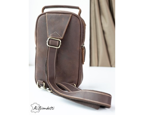 Нагрудная мужская сумка-слинг натуральная кожа